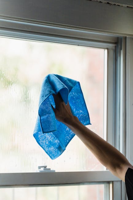 Person Holding Blue Towel Near Window